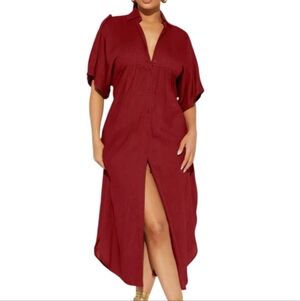 Linen Blend Burgundy Midi Dress Sz Xl Nwt